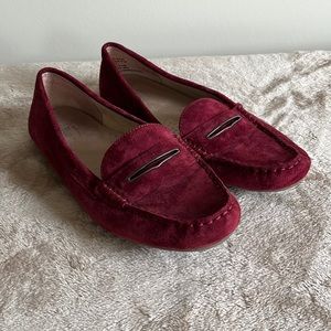 Burgundy Suede Penny Loafers